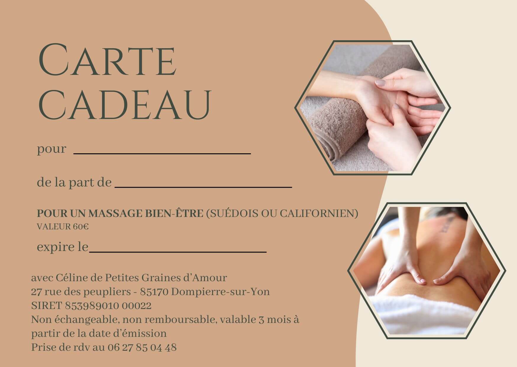Carte Cadeau Massage Californien ou Suédois